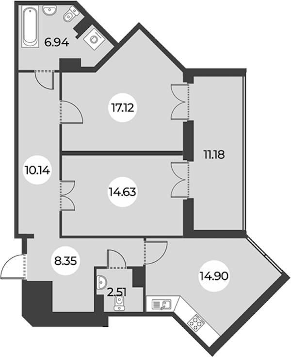 2-комнатная квартира 80.18 м², 5/24 эт., ЖК «Огни Залива»